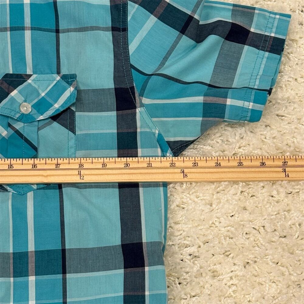 Southpole Mens Plaid Button Shirt L Blue Teal Short Sleeve Streetwear Casual - Picture 8 of 10